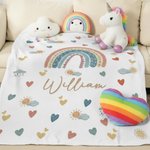 Personalized Heart Cloud Smiling Sun Rainbow Soft Throw Blanket with Name Home Decor Christmas Birthday Gift for Kids