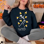 Personalized Halloween Skeleton Pumpkin Candy Sweatshirt with Name Halloween Gift for Family Friends