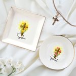 Personalised Birth Flower Cross Ceramic Trinket Jewellery Dish with Name Home Decor Birthday Baptism Christmas Gift for Christians Girl