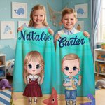 Personalized Cute Cartoon Character Ocean Element Soft Throw Blanket with Name Room Decor Birthday Anniversary Gift for Boys Girls