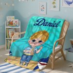 Personalized Cute Cartoon Character Ocean Element Soft Throw Blanket with Name Room Decor Birthday Anniversary Gift for Boys Girls