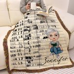 Personalized Library Card Cartoon Character Tassel Soft Throw Blanket with Name Book Club Christmas Birthday Gift for Bookworms