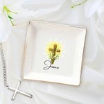 Personalised Birth Flower Cross Ceramic Trinket Jewellery Dish with Name Home Decor Birthday Baptism Christmas Gift for Christians Girl
