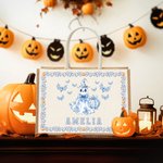 Personalized Bat Pumpkin Ghost Toile De Joey Large Jute Tote Bag with Name Trick or Treat Halloween Party Gift for Kids Women