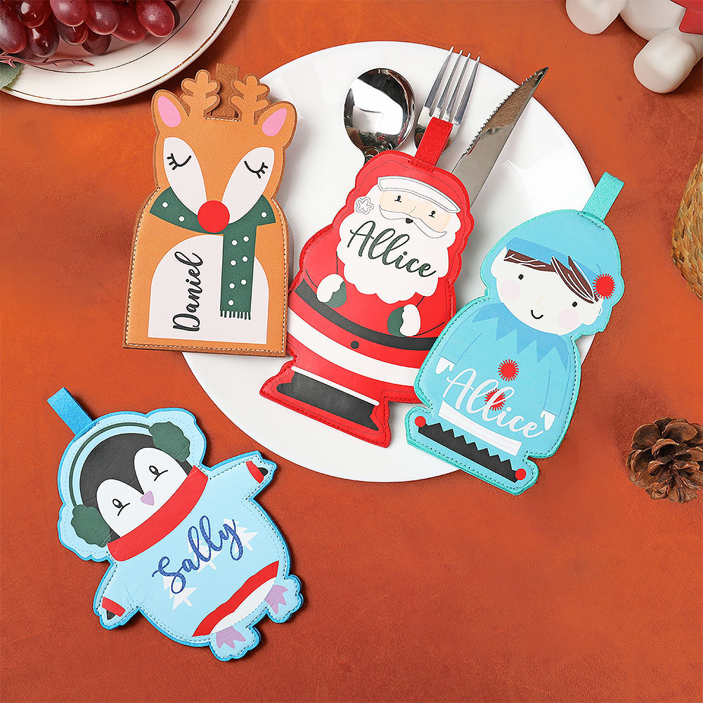 Eléments de Noël Personnalisés Porte Couverts de Table avec Nom Décor de Dîner Fête de Noël Cadeau pour Famille Ami