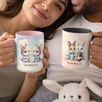 Personalized Dreamy Rabbit Couple Ceramic Mug with Names and Coaster Valentine's Day Anniversary Christmas Gift for Couples