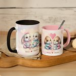Personalized Dreamy Rabbit Couple Ceramic Mug with Names and Coaster Valentine's Day Anniversary Christmas Gift for Couples