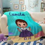 Personalized Cute Cartoon Character Ocean Element Soft Throw Blanket with Name Room Decor Birthday Anniversary Gift for Boys Girls