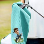 Personalized Cartoon Head Photo Character 100% Cotton Absorbent Golf Towel with Name and Carabiner Clip Game Day Birthday Gift for Golf Players Lovers