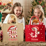 Personalized Santa Claus Candy Cane Style Initials Large Jute Tote Bag with Name Daily Use Christmas Gift for Family Friends