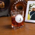 Personalisierte Cartoon-Charakter eingebettet Golf Whiskey Bier Glas mit Namen und Initialen Geburtstag Spiel Tag Geschenk für Whiskey Bier Liebhaber Golfspieler