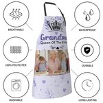 Personalized Crown Heart-Shaped Prints 3 Photos Waterproof Adjustable Apron with Name and Pockets Mother's Day Birthday Gift for Mom Grandma