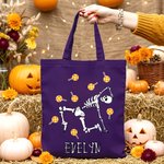 Personalized Candy-Corn Pumpkin Lollipop Skeleton Reusable Tote Bag with Name Trick or Treat Halloween Party Gift for Kids Friends Family