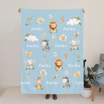 Couverture Douce Personnalisée avec Motif Animaux de Forêt en Aquarelle et Nom Décoration Maison Cadeau Baby Shower pour Enfants Famille et Amis