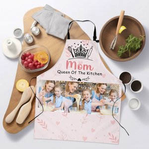 Personalised Crown Heart-Shaped Prints 3 Photos Waterproof Adjustable Apron with Name and Pockets Mother's Day Birthday Gift for Mom Grandma