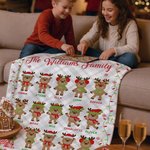 Personalised Cute Reindeer Plush Soft Throw Blanket with 1-15 Names and Text Home Decor Birthday Christmas Gift for Kids Family Friend