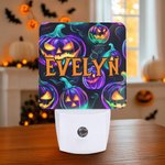 Personalized Spooky Neon Ghost Pumpkin Halloween Theme Plug-in LED Night Light with Name Room Decor Halloween Gift for Family Friends