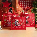 Personalisierte niedlichen Pinguin Rentier Lebkuchen Mann wiederverwendbare rote Jute Tote Geschenk Tasche mit Initialen und Namen Weihnachten Party Geschenk für Familie Kinder