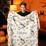 Personalised Halloween Theme Skeleton Lollipop Pumpkin Soft Throw Blanket with Name Home Decor Halloween Gift for Family Friends