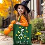 Personalized Candy-Corn Pumpkin Lollipop Skeleton Reusable Tote Bag with Name Trick or Treat Halloween Party Gift for Kids Friends Family