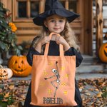 Personalized Candy-Corn Pumpkin Lollipop Skeleton Reusable Tote Bag with Name Trick or Treat Halloween Party Gift for Kids Friends Family