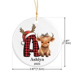 Personalized Highland Cow Christmas Initial Ceramic Ornament with Name and Year Home Decor Christmas Gift for Highland Cow Lover Family Friend