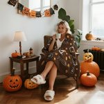 Personalised Halloween Theme Skeleton Lollipop Pumpkin Soft Throw Blanket with Name Home Decor Halloween Gift for Family Friends