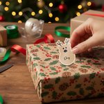 Autocollants Imperméables Personnalisés avec Renne Bonhomme de Neige Bonhomme en Pain d’Épice et Nom Cadeau Fête Noël pour Famille Amis