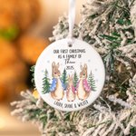 Gepersonaliseerd Onze eerste kerst als een familie Peter Konijn keramische kerstbal met naam opknoping Home Decor Gift voor familie