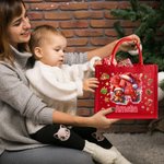 Personalisierte niedlichen Pinguin Rentier Lebkuchen Mann wiederverwendbare rote Jute Tote Geschenk Tasche mit Initialen und Namen Weihnachten Party Geschenk für Familie Kinder