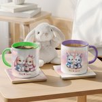 Personalized Dreamy Rabbit Couple Ceramic Mug with Names and Coaster Valentine's Day Anniversary Christmas Gift for Couples