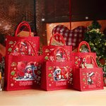 Personalisierte niedlichen Pinguin Rentier Lebkuchen Mann wiederverwendbare rote Jute Tote Geschenk Tasche mit Initialen und Namen Weihnachten Party Geschenk für Familie Kinder