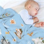 Couverture Douce Personnalisée avec Motif Animaux de Forêt en Aquarelle et Nom Décoration Maison Cadeau Baby Shower pour Enfants Famille et Amis