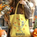 Personalized Candy-Corn Pumpkin Lollipop Skeleton Reusable Tote Bag with Name Trick or Treat Halloween Party Gift for Kids Friends Family