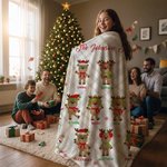 Personalised Cute Reindeer Plush Soft Throw Blanket with 1-15 Names and Text Home Decor Birthday Christmas Gift for Kids Family Friend