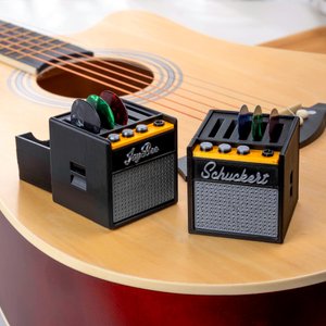 Stampa 3D personalizzata Retro Guitar Amp forma Guitar Picks Holder Plectrum Storage Box con nome regalo di compleanno per musicista chitarrista