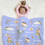 Couverture Douce Personnalisée avec Motif Animaux de Forêt en Aquarelle et Nom Décoration Maison Cadeau Baby Shower pour Enfants Famille et Amis