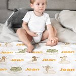 Personalised Cute Dinosaur 100% Cotton Soft Swaddle Blanket and Knot Hat Set with Name Daily Use Baby Shower Birthday Gift for Newborns
