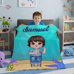 Personalized Cute Cartoon Character Ocean Element Soft Throw Blanket with Name Room Decor Birthday Anniversary Gift for Boys Girls