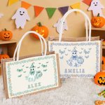Personalized Bat Pumpkin Ghost Toile De Joey Large Jute Tote Bag with Name Trick or Treat Halloween Party Gift for Kids Women