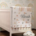 Personalized Heart Cloud Smiling Sun Rainbow Soft Throw Blanket with Name Home Decor Christmas Birthday Gift for Kids