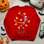 Personalized Halloween Skeleton Pumpkin Candy Sweatshirt with Name Halloween Gift for Family Friends