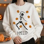 Personalized Halloween Skeleton Pumpkin Candy Sweatshirt with Name Halloween Gift for Family Friends