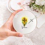 Personalised Birth Flower Cross Ceramic Trinket Jewellery Dish with Name Home Decor Birthday Baptism Christmas Gift for Christians Girl