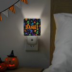 Personalized Spooky Neon Ghost Pumpkin Halloween Theme Plug-in LED Night Light with Name Room Decor Halloween Gift for Family Friends
