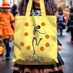 Personalized Candy-Corn Pumpkin Lollipop Skeleton Reusable Tote Bag with Name Trick or Treat Halloween Party Gift for Kids Friends Family