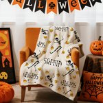 Personalised Halloween Theme Skeleton Lollipop Pumpkin Soft Throw Blanket with Name Home Decor Halloween Gift for Family Friends