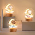 Personalized Cute Marine Jungle Animals Acrylic LED Night Light with Name and Wooden Base Nursery Decor Birthday Gift for Boys Girls