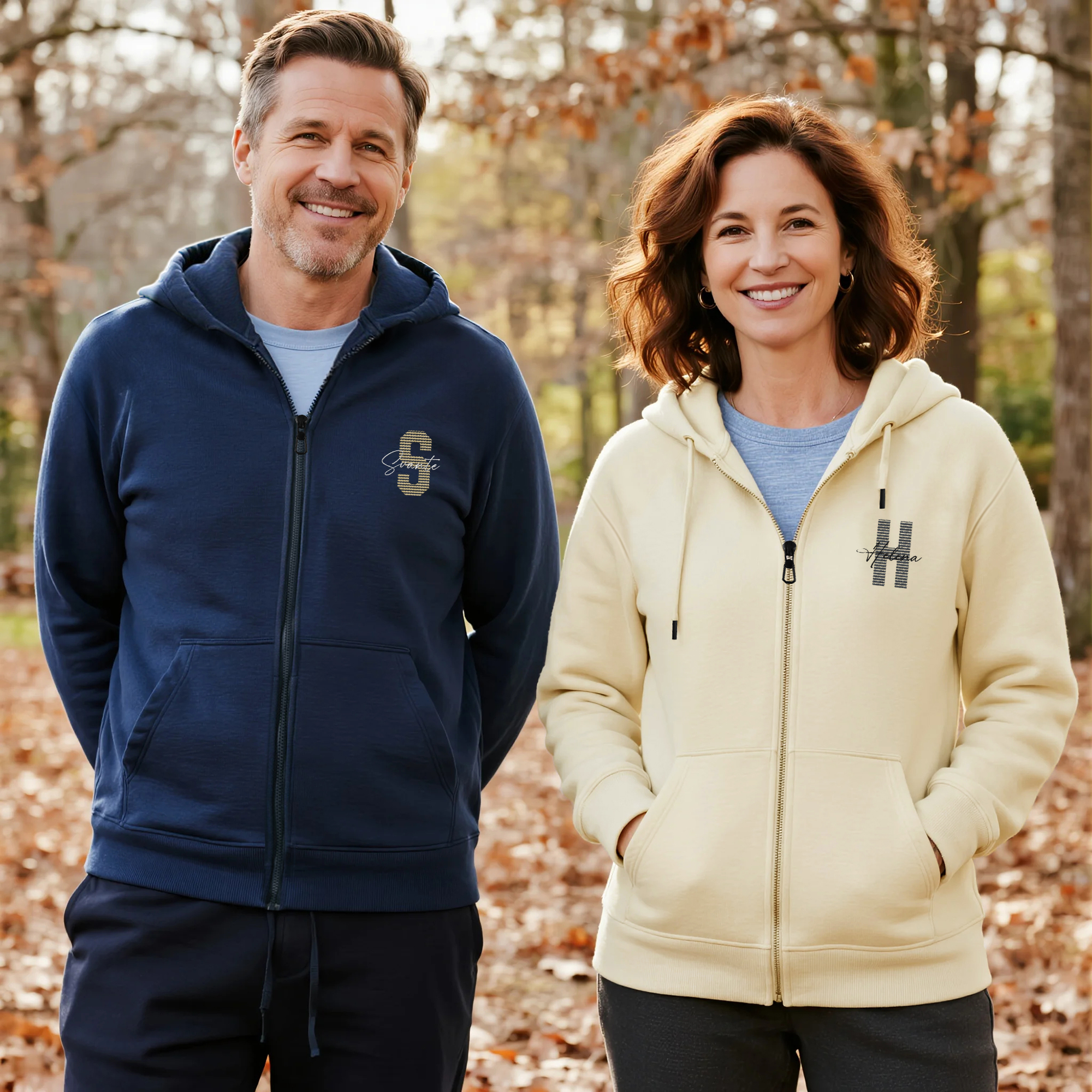 Sweat à Capuche Zippé Multicolore Personnalisée avec Nom et Initiale Brodés Cadeau d'Anniversaire pour Amis et Famille