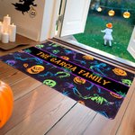 Personalized Spooky Neon Spider Web Ghost Pumpkin Lantern Doormat with Text Home Decor Halloween Gift for Family Friends
